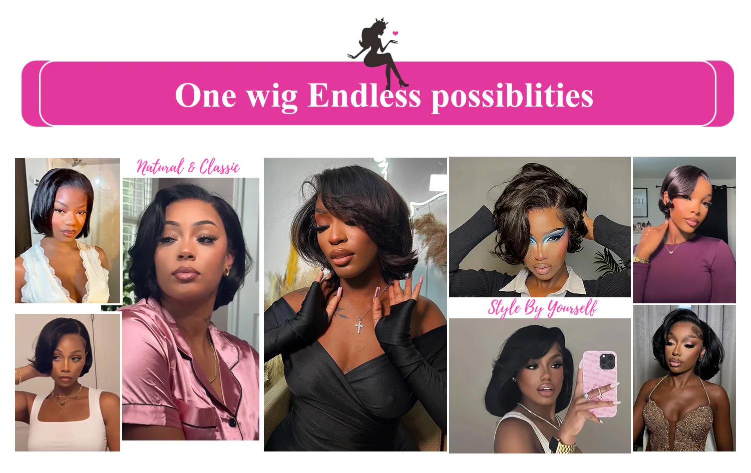 glueless human hair, ready-to-wear bob style