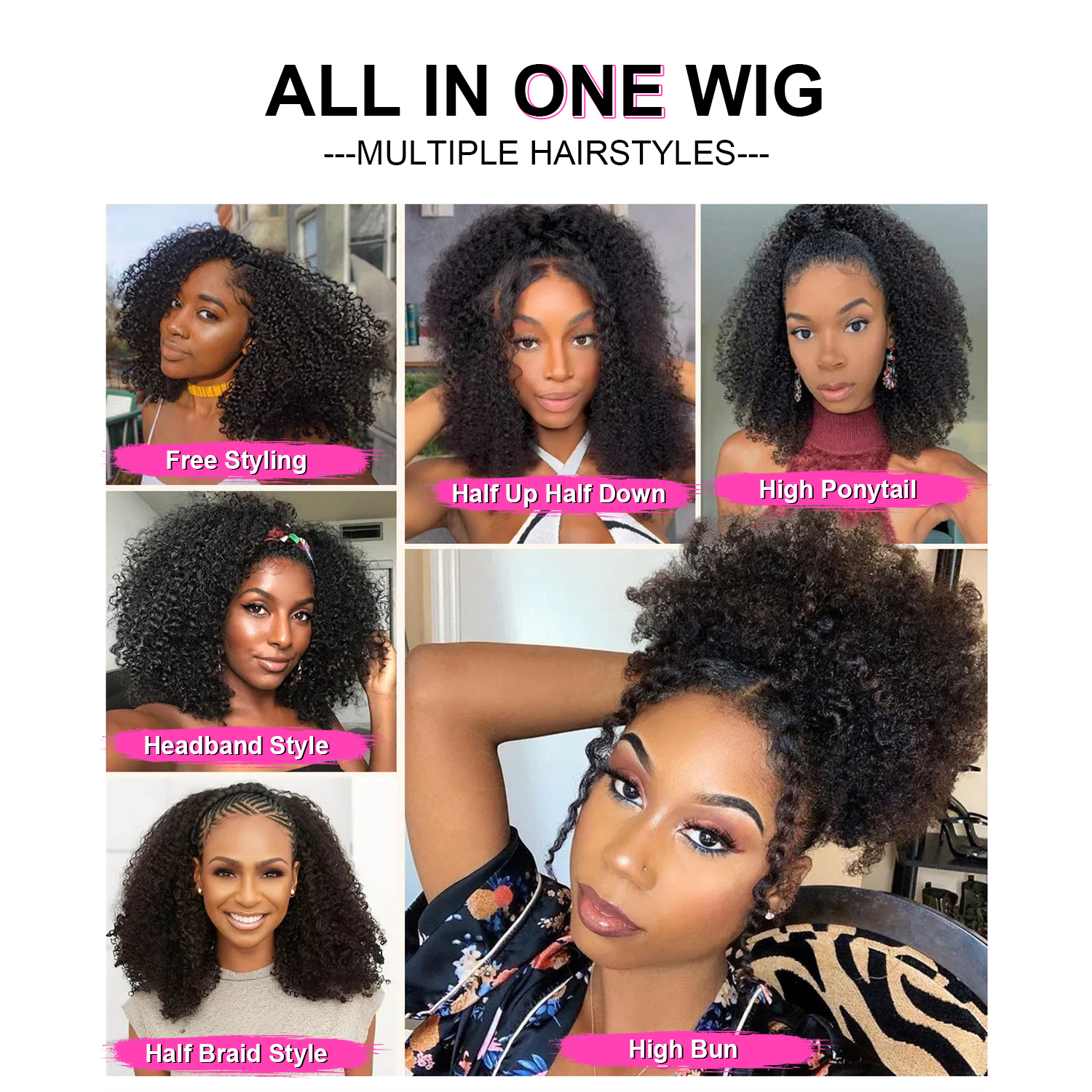 3 in 1 half afro curly wig