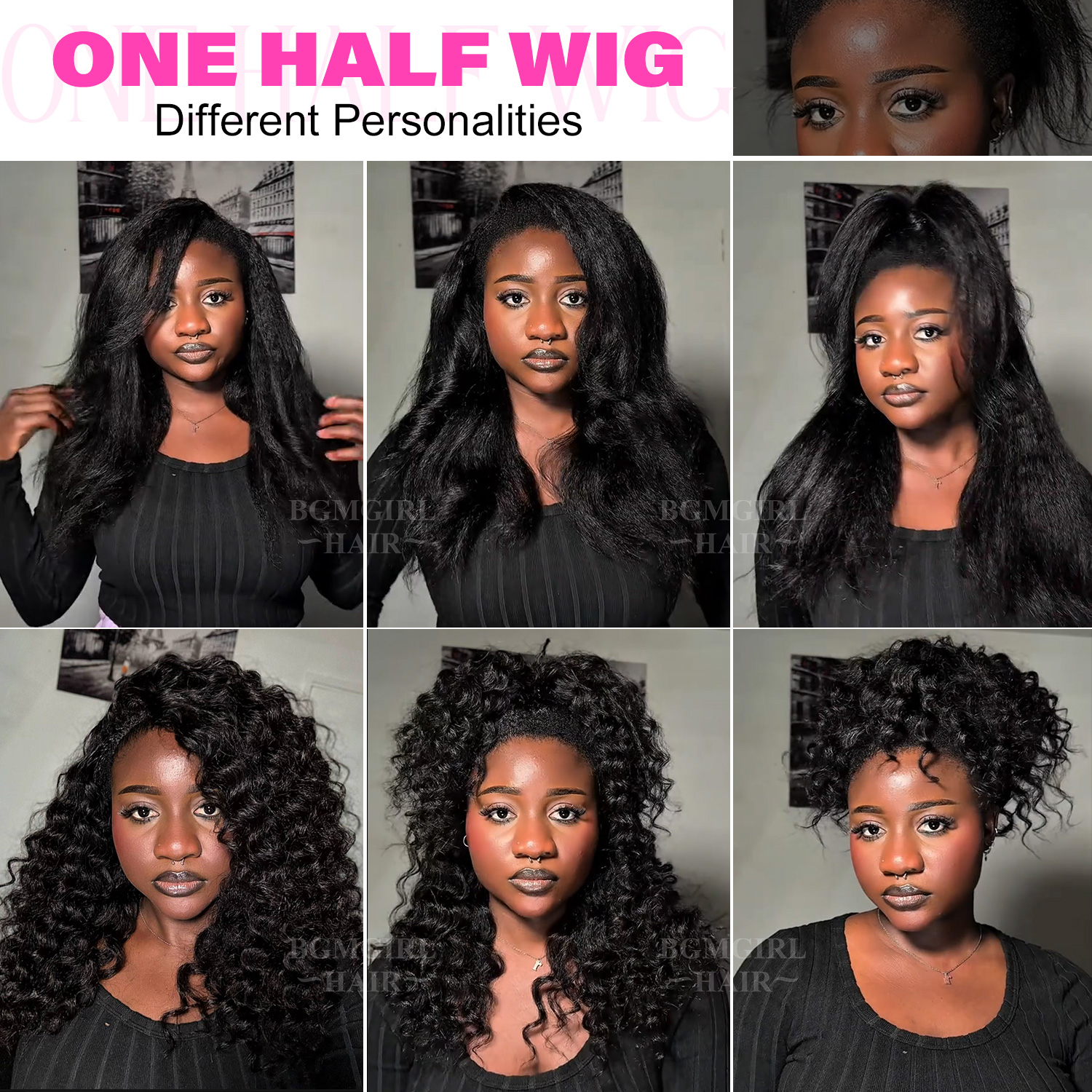 3 in 1 half kinky straight wig