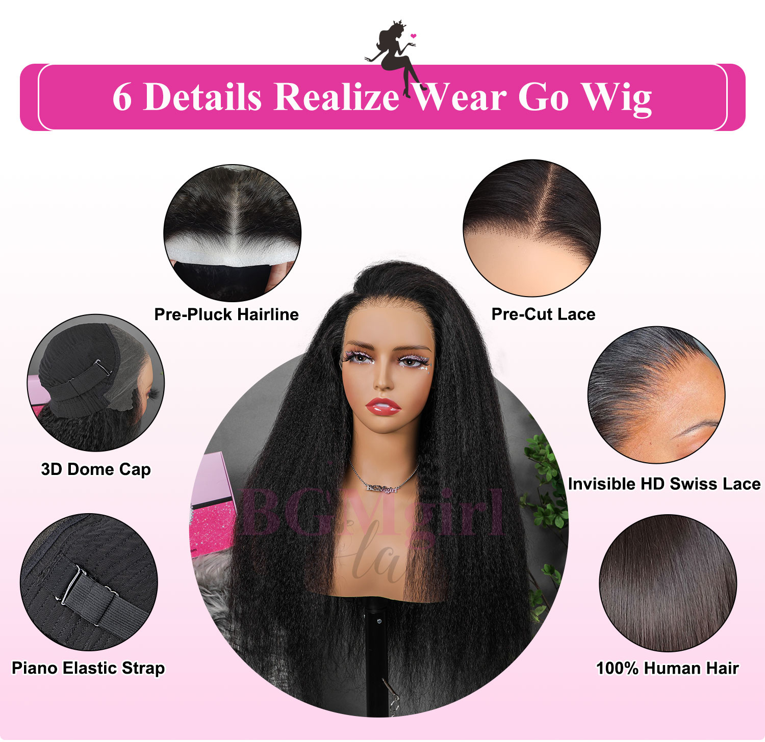 Wear And Go Glueless Human Hair Wig Pre Cut Yaki Straight Glueless